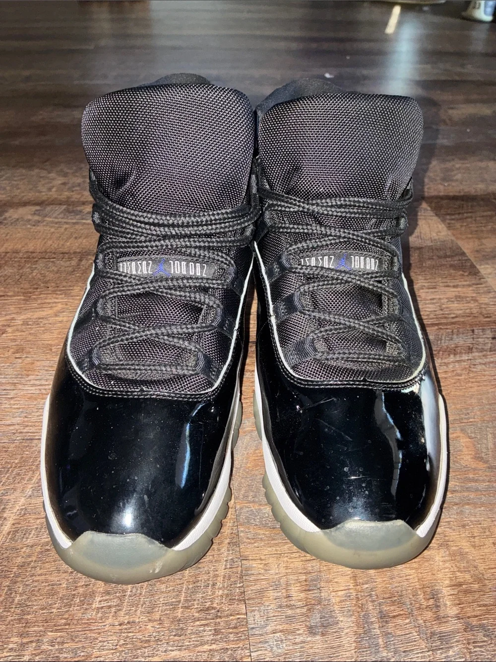 Space Jam 11s Jordan Men's Black Patent Leather Sneakers with Gray Sole